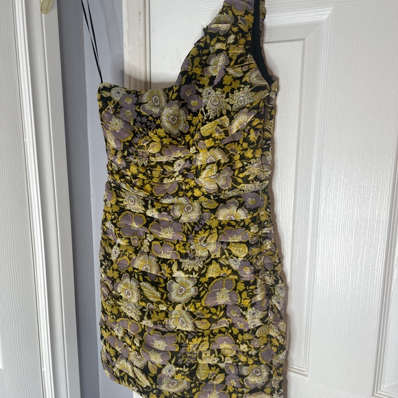 Zara Floral Ruched One Shoulder Mini Dress Cocktail Party Size XSmall NWT - Picture 6 of 7